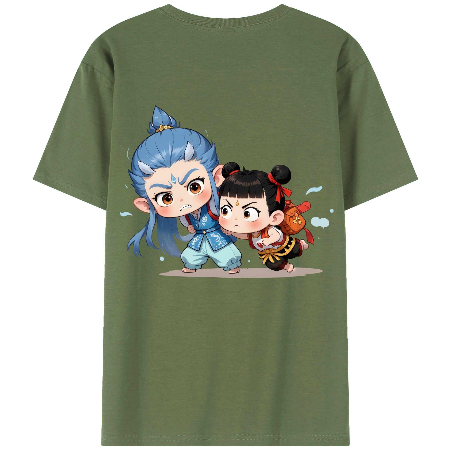 （画像用） Ne Zha 2 ナタ 魔童の大暴れ 綿100％ メンズ半袖Tシャツ（バックプリント） 通気性
